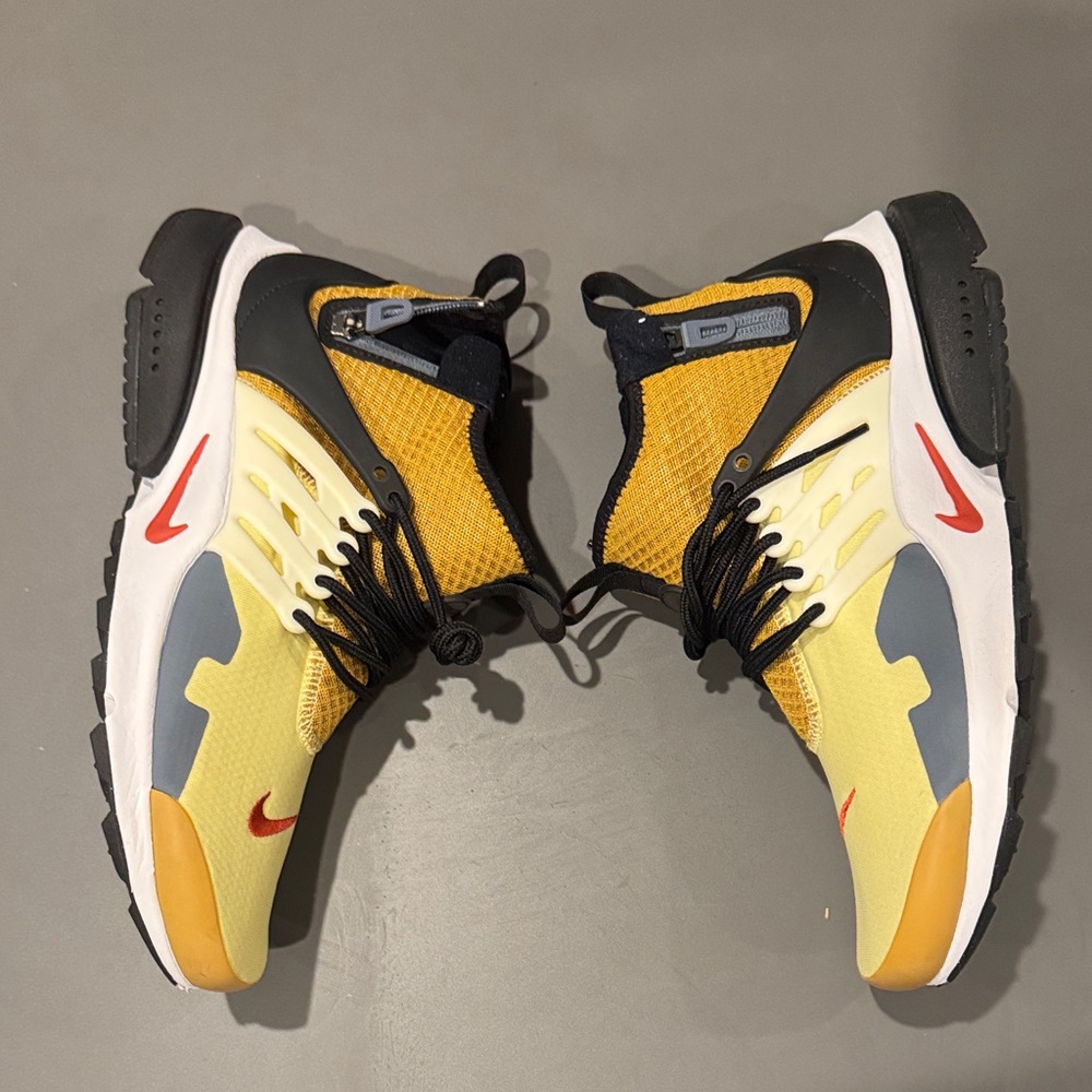 Nike Air Presto Black and Yellow Athletic Shoes with Red Accents